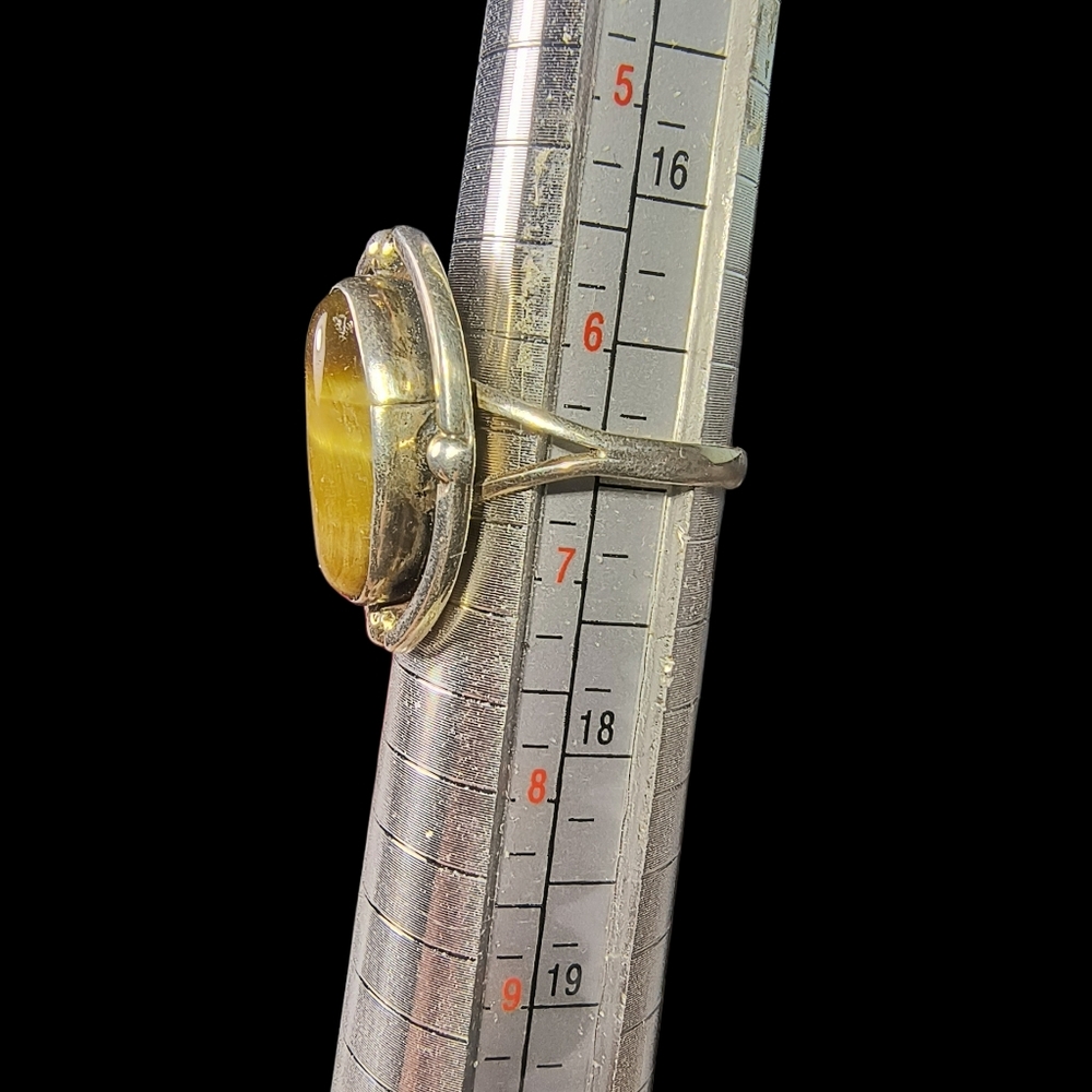 Vintage Tiger Eye And Sterling Silver Southwest Style Split Shank Ring - Picture 7 of 11